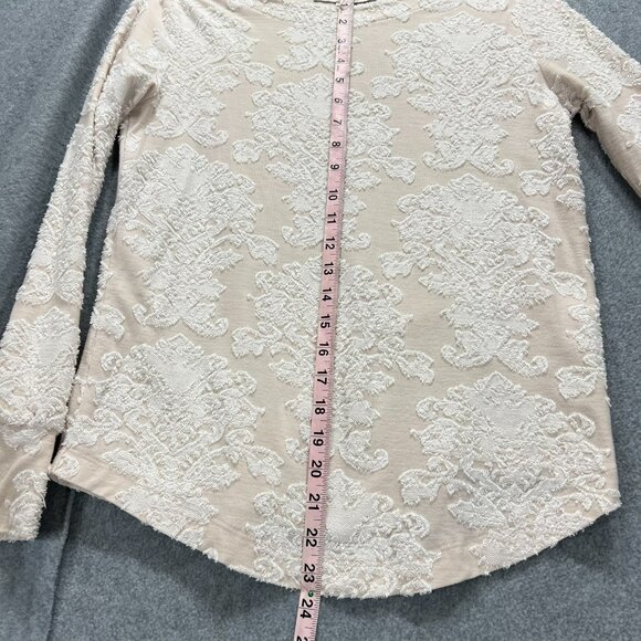 LOFT XS Lace Damask Textured Knit Top Ivory Cream Beige Mixed Media Long Sleeve - Picture 7 of 9